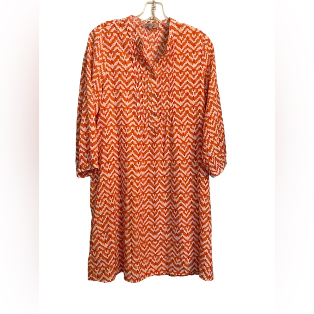 GAP ORANGE & WHITE SHIRT DRESS - 100% POLYESTER - SZ S - EUC